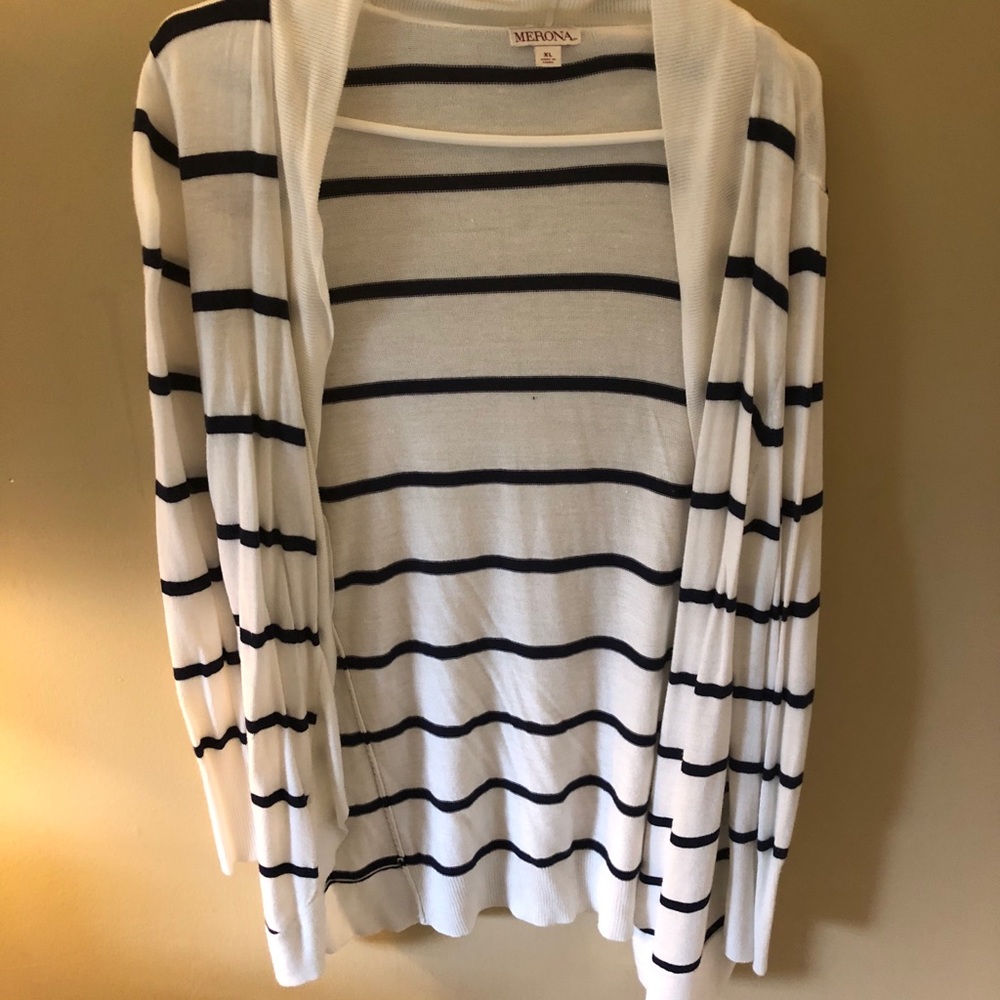 Navy Blue and White Striped Sweater